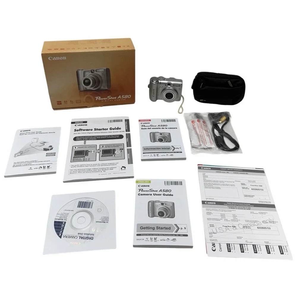 Canon PowerShot A580 8MP Digital Camera Tested Works Box Case Manuals Cables